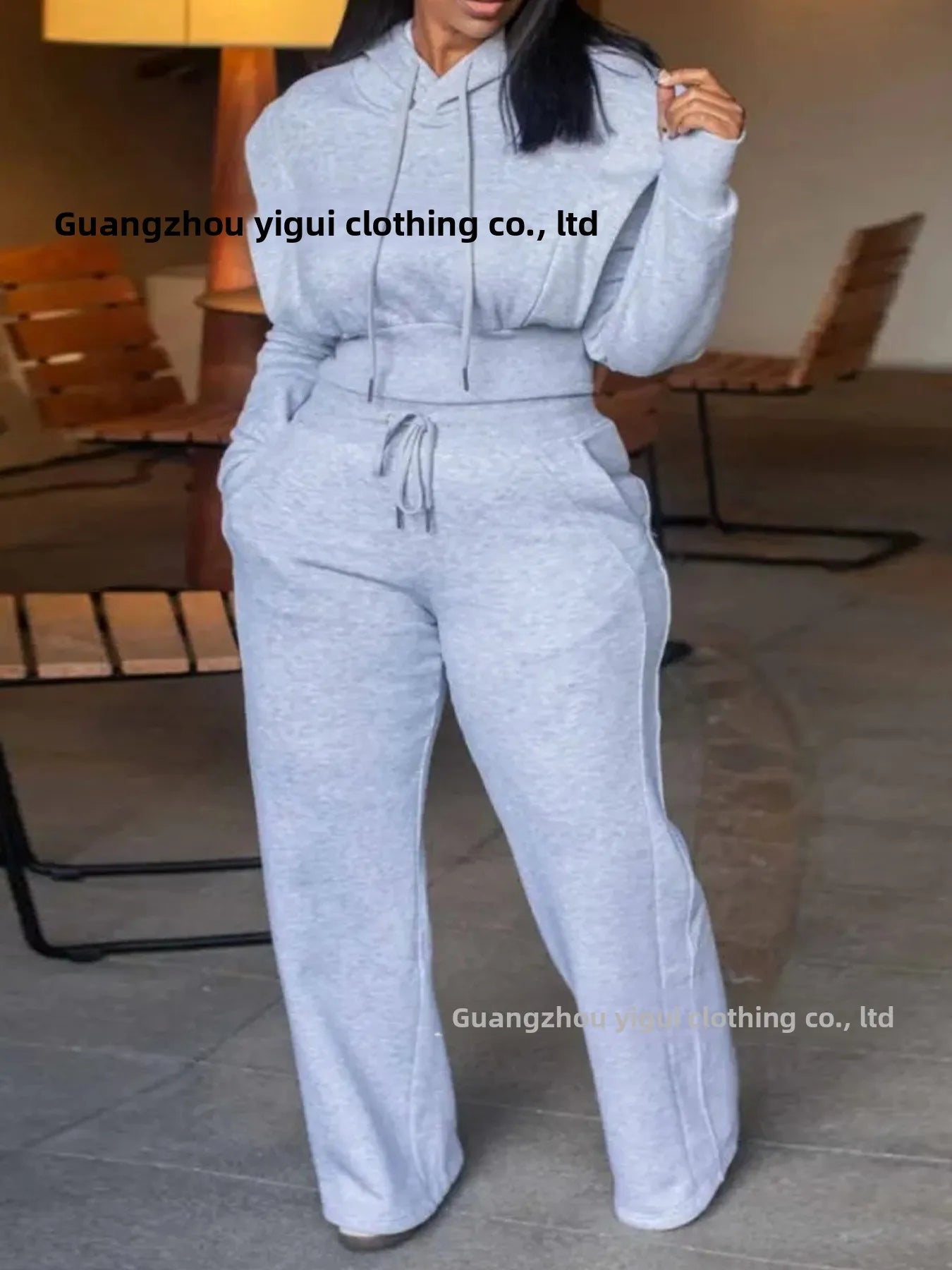 Ensemble deux pièces à la mode pour femmes, grande taille, sweat à capuche de couleur Pure, pantalon à jambes droites, avec cordon de serrage, tenue décontractée de Style de rue