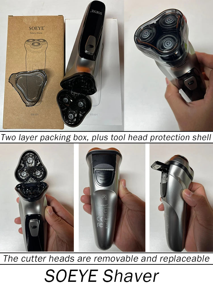 Rasoir électrique pour hommes rasoir électrique SOEYE rasoir pour hommes lame flottante 3D tondeuse à barbe Recharge USB Machine de coupe de cheveux