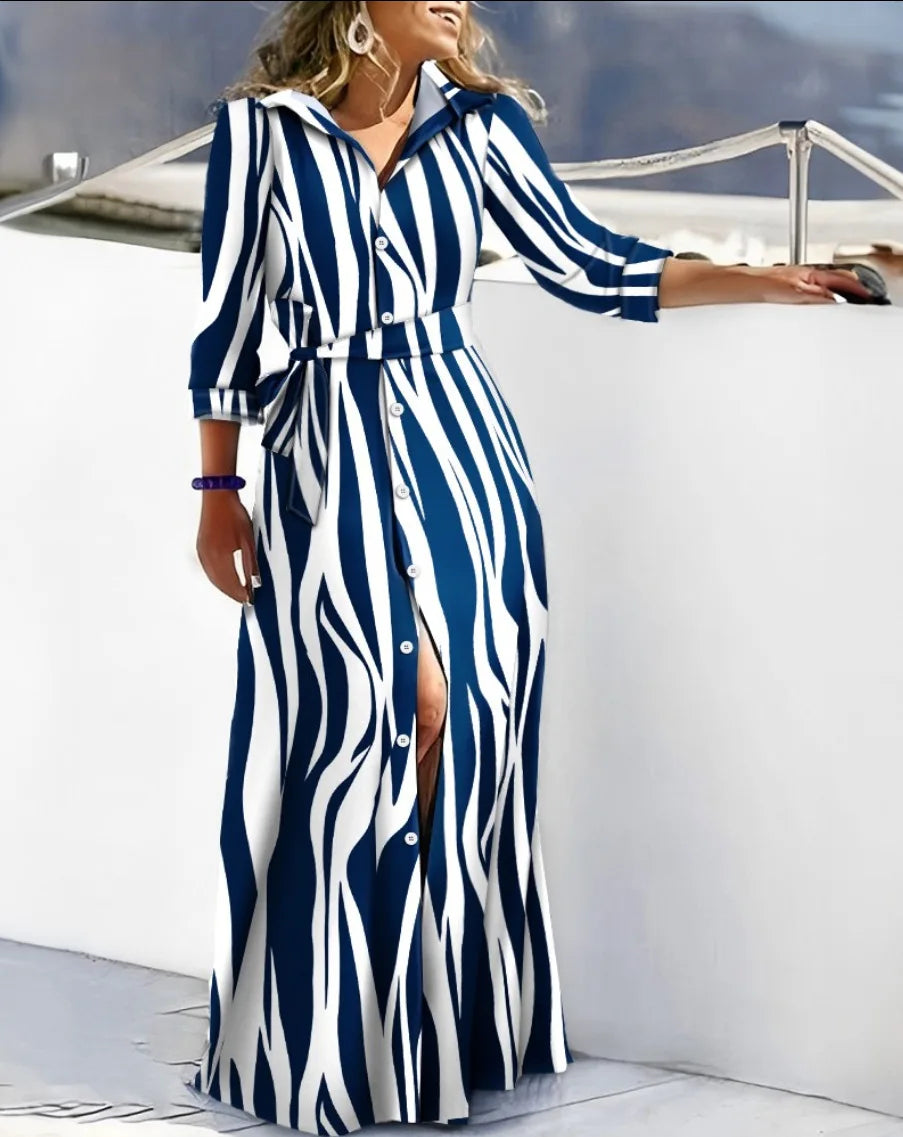 Robe chemise décontractée pour femmes, col en v, imprimé irrégulier, fente, mi-longue, mode d'été élégante, plage, vacances, vêtements féminins