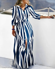 Robe chemise décontractée pour femmes, col en v, imprimé irrégulier, fente, mi-longue, mode d'été élégante, plage, vacances, vêtements féminins