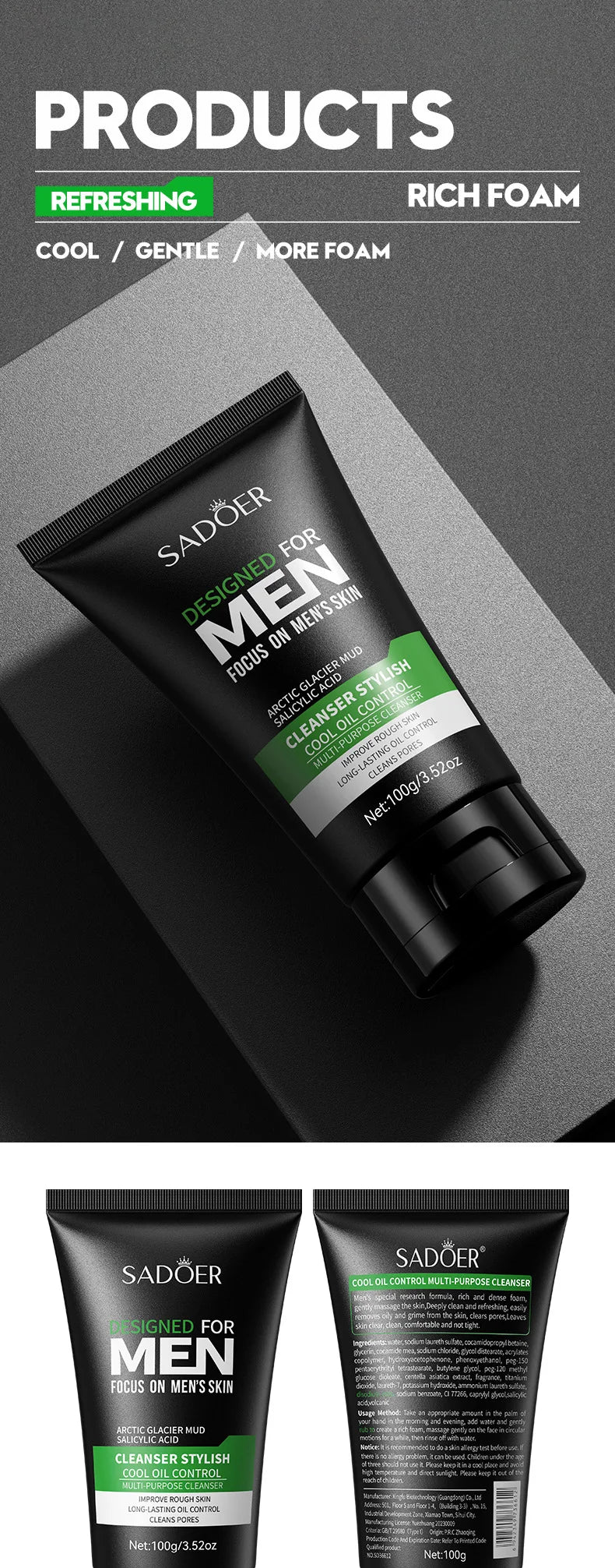 Nettoyant pour le visage frais parfum rafraîchissant nettoyage en profondeur hydratant raffermissant des pores nettoyant pour le visage pour hommes