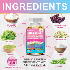 Kenofor collagène 1000 mg avec biotine 10,000 mcg, kératine acide hyaluronique vitamine C formule saine complément alimentaire sans gluten