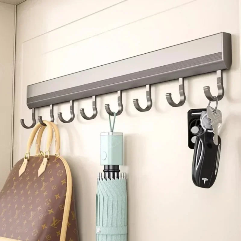 Crochet de cuisine mural, support de rangement de cuisine, support de crochet de rangée, étagères sans poinçonnage avec crochet mobile, ustensile de cuisine