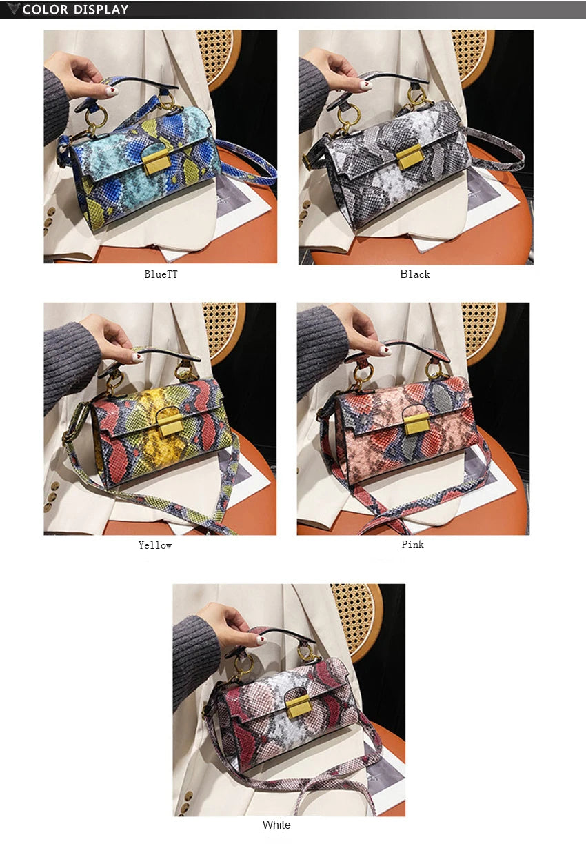 New Luxury Brand Designer Handbag Women's Snake Print Leather Shoulder Bags Fashion Small Square Crossbody Bag Bolsa De Ombro 
