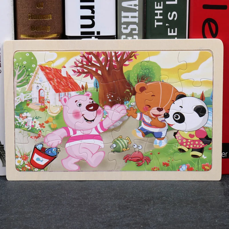 Nouveau 24 pièces Puzzles en bois enfants dessin animé Animal bois Puzzle jouets d'apprentissage éducatif précoce pour enfants cadeau