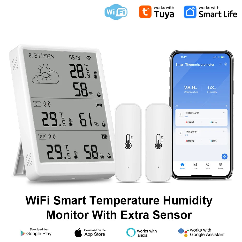 Tuya – Station météo WiFi, capteur de température, Kit thermohygromètre intelligent, passerelle Wi-Fi et thermohygromètre 433mhz avec alerte par application