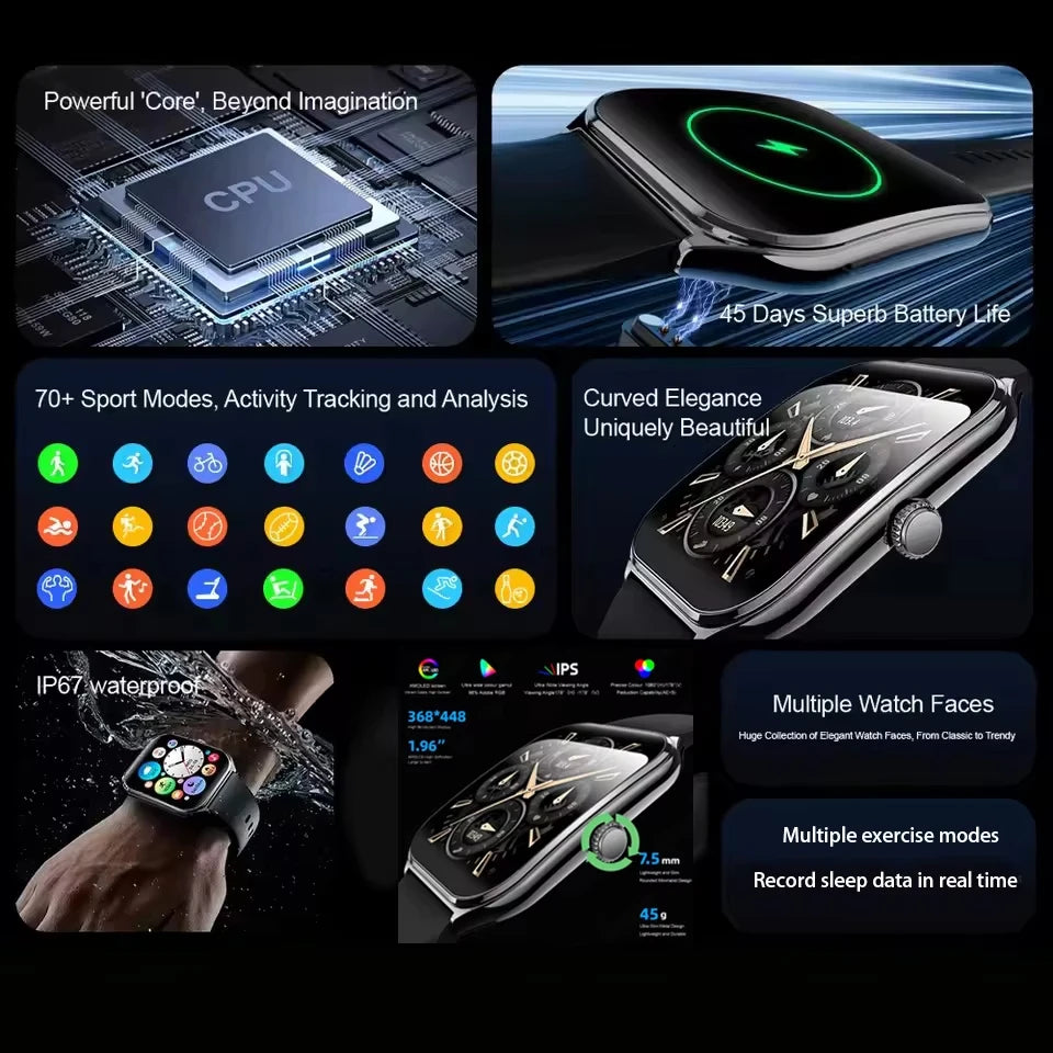 Nouvelle montre intelligente 2025, montre de sport de 1,96 pouces, étanche IP67, plus de modes sportifs 110, traqueur d'activité physique, montre ultra-mince.