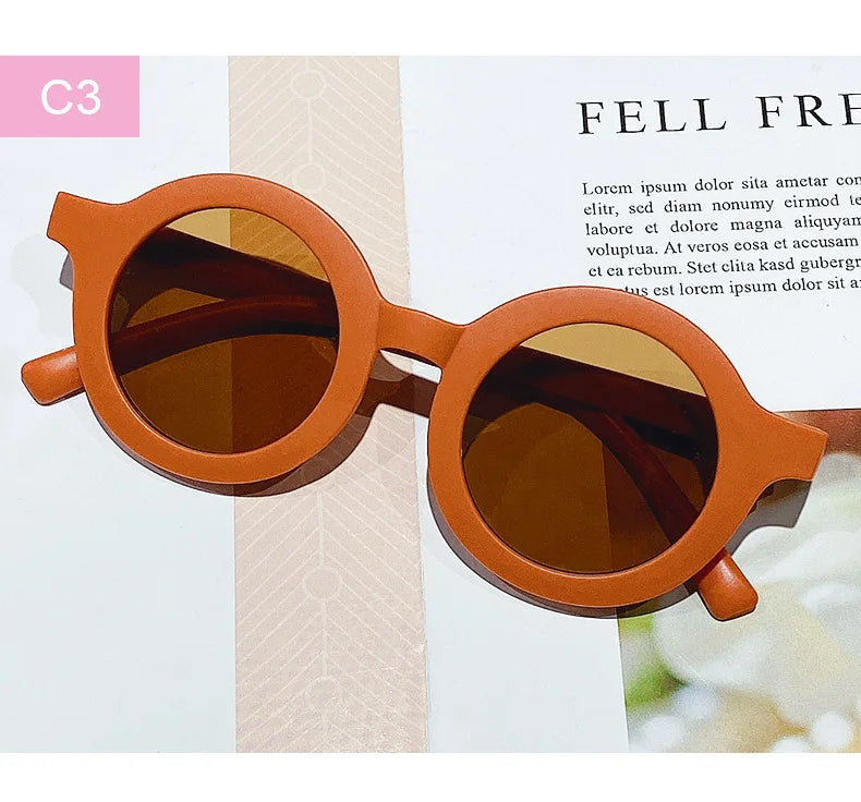 Lunettes de soleil coréennes pour enfants, rétro, monture ronde solide, petit visage, résistant aux ultraviolets, pratique