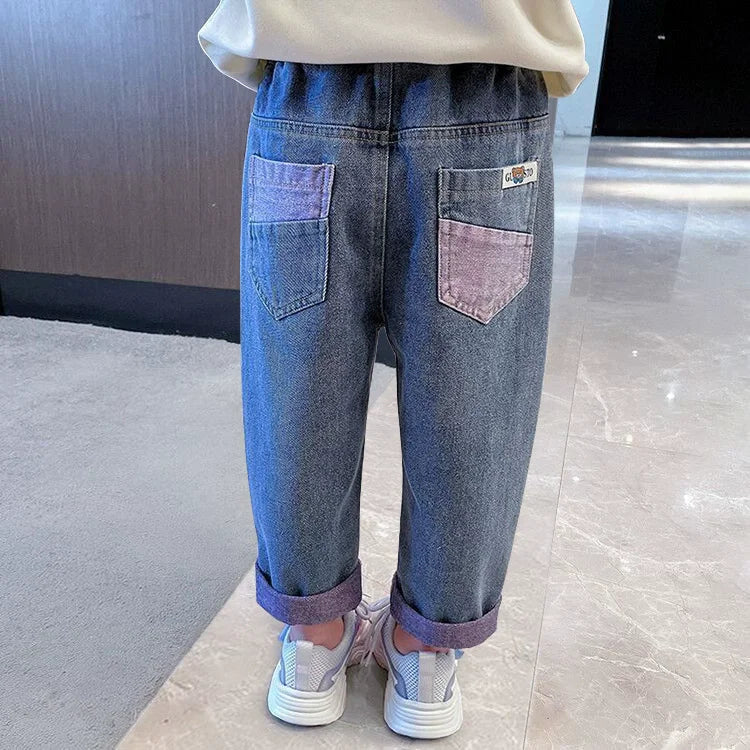 New Fashion Girls Jean Spring Summer and Autumn Soft Casual Boutique Cotton Kawaii Girls Elegant Jean Children's Pants 3-12Y