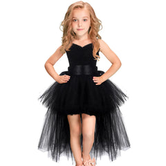 Girls Pink Black Tutu Dress V-Neck Train Girl Evening Birthday Party Tulle Dresses Girl Ball Gown Kids Halloween Costumes