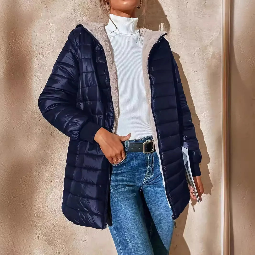 Veste longue à capuche pour femmes, coupe ample, manteau en coton doublé polaire, confortable, Style décontracté, mi-long, Parka, vêtements d'extérieur
