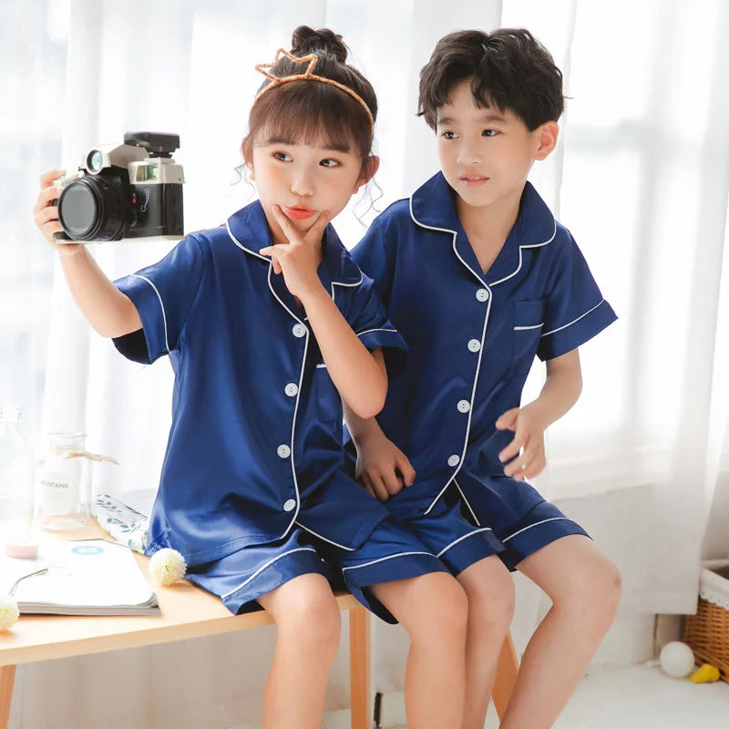 Vêtements pour enfants adolescente rose Satin Pyjamas à manches longues enfants Homewear vêtements garçons solide chemise de nuit soie Pijamas bébé Pjs