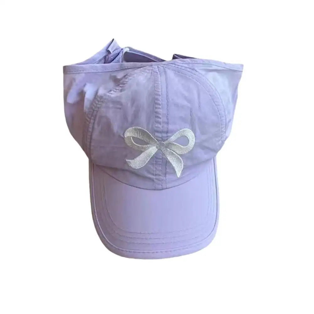 Visière de chapeau de baseball pour enfants mignons, casquette de soleil à nœud papillon imperméable, chapeau à queue de cheval haut pour petites filles, chapeau de plage d'été réglable de 2 à 5 ans