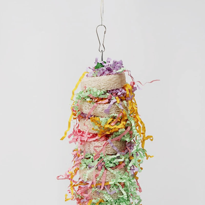 Jouets pour oiseaux amusants, jouets pour perroquets, Cage à perroquets, loofah naturel suspendu, calopsitte avec cloche, perruche, morsures d'oiseaux pour animaux de compagnie, jouets à mâcher