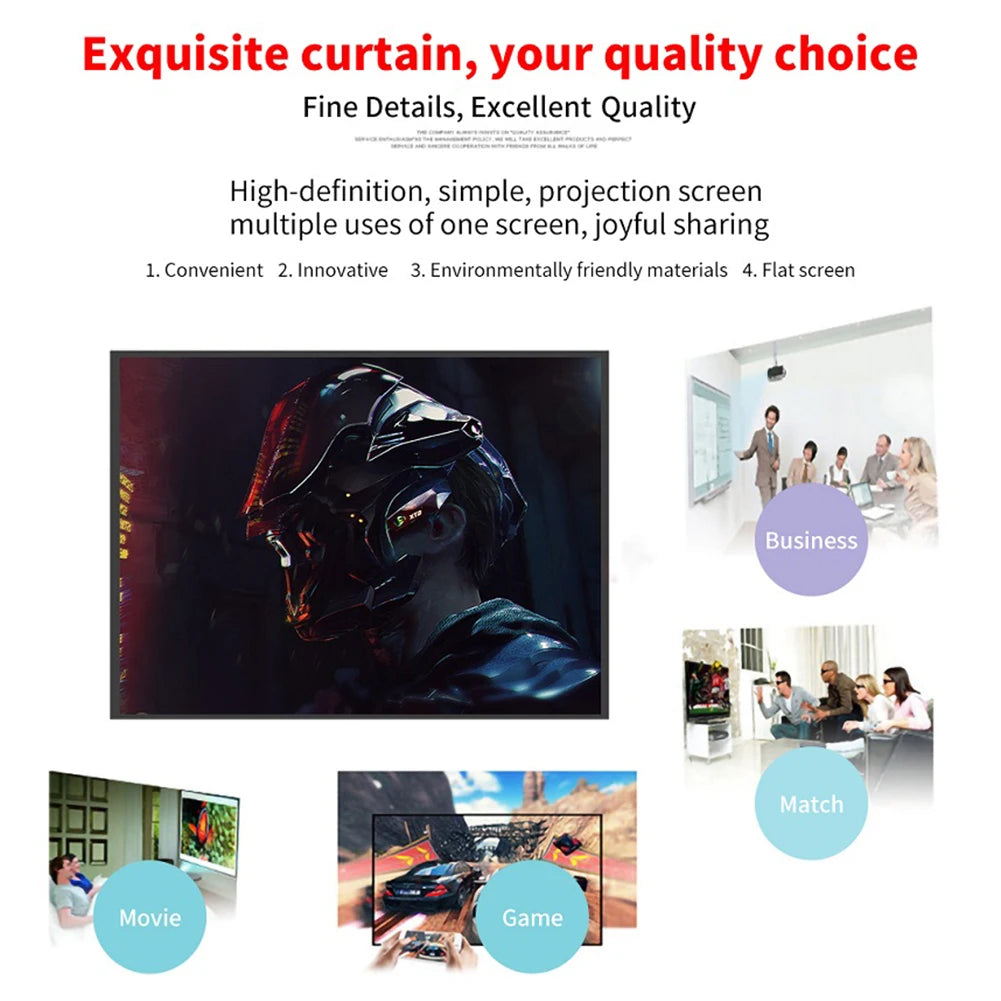 Écran de projection portable simple, grille de rideau, écran HD, cinéma à domicile, bureau, film extérieur, 60 ", 72", 84 ", 100", 120/150"