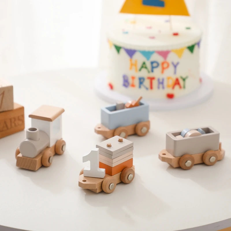 Jouets Montessori Train en bois jouet d'anniversaire bébé jouets éducatifs chariot en bois bébé jouets d'apprentissage nombre de bois bébé jouets cadeaux