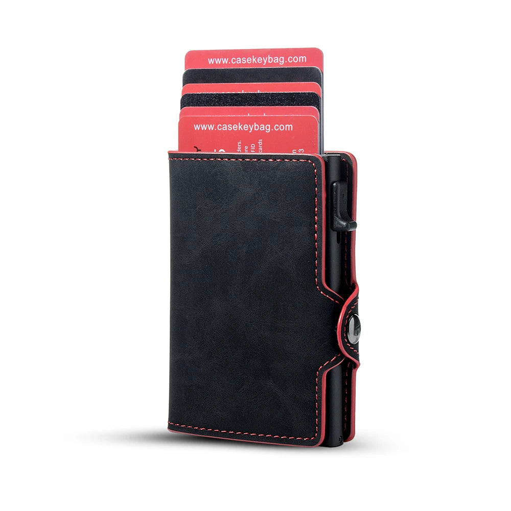 CASEKEY hommes portefeuilles véritable cuir de vache Pop Up affaires porte-carte de crédit RFID blocage mince intelligent portefeuille en Fiber de carbone avec poche