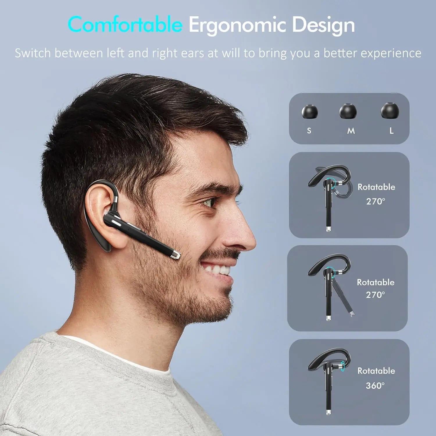 Écouteurs Bluetooth 5.3, stéréo, mains libres, suppression du bruit, casque d'affaires sans fil avec micro HD pour tous les téléphones intelligents