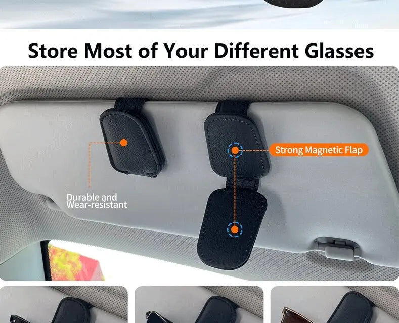 Porte-lunettes de soleil de voiture pour visière de voiture, Clip magnétique en cuir, porte-lunettes, accessoires de voiture de camion pour femmes et hommes