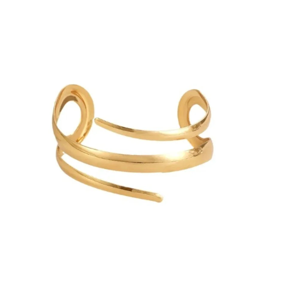 Women's Jewelry Set, European and American Thick Bracelet, Gold Color, Geometric Line, Ring Combination Set