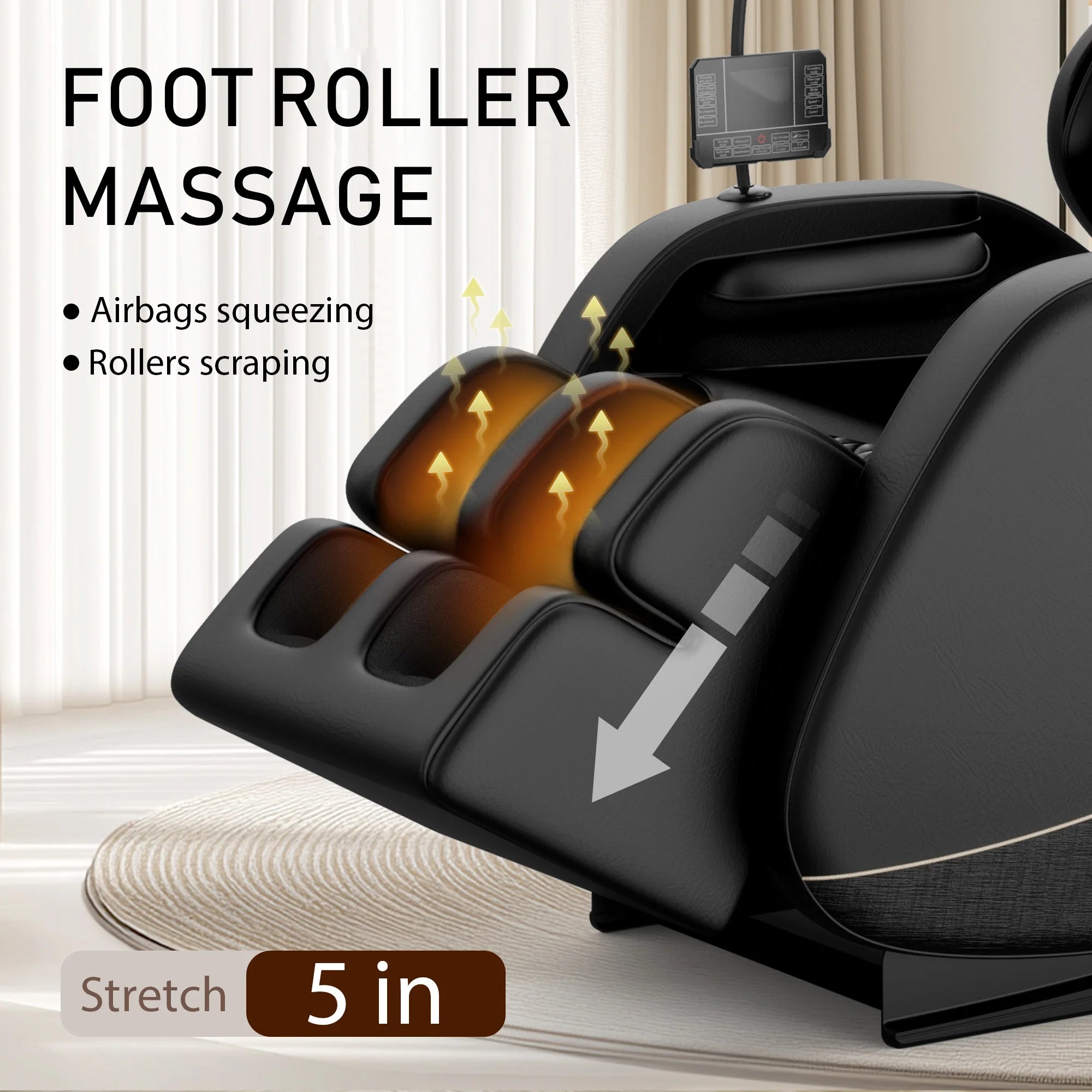 Fauteuil de massage complet Zero Gravity avec chauffage, airbags, rouleau pour les pieds et écran tactile – Supports jusqu'à 180 lb