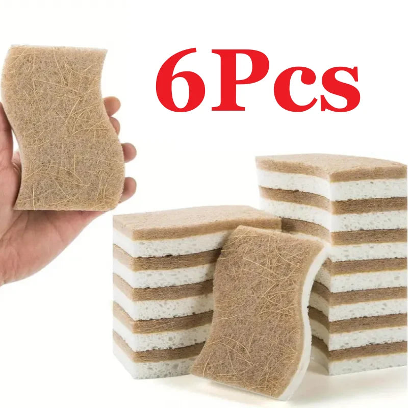 Éponge de cuisine naturelle en Cellulose et noix de coco, 6/12 pièces, pour la vaisselle, paquet d'éponges de nettoyage ménager blanches