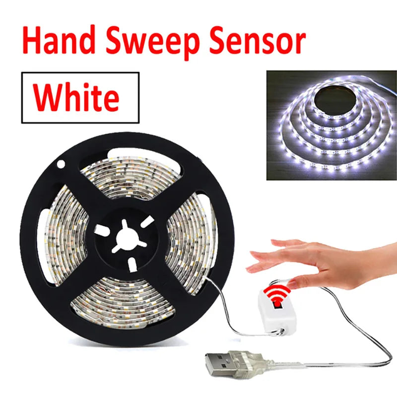 LED Strip Light with Ripple Sensor and Hand Swipe, Backlighting for TV, Kitchen, Under Cabinet, DC 5V, USB 2835