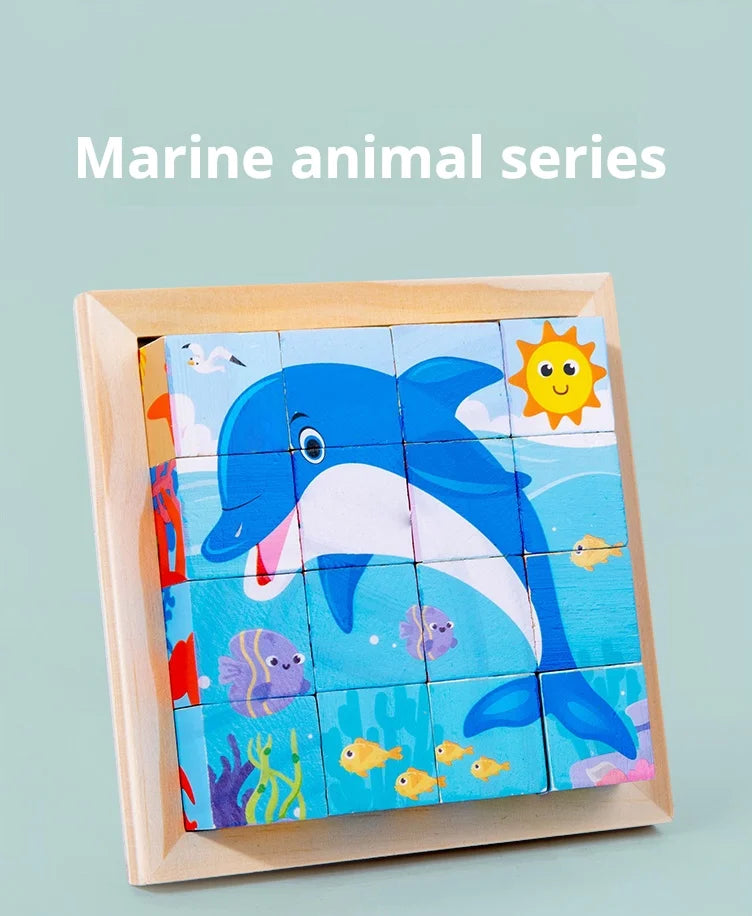 Puzzle en bois peint à Six côtés, blocs de construction tridimensionnels pour animaux de la circulation, jouet éducatif pour l'éducation précoce
