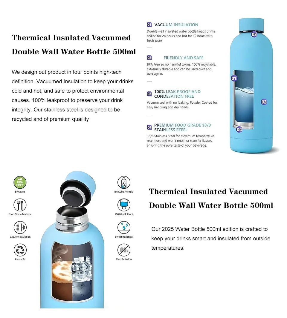 Bouteille Thermos en acier inoxydable, bouteille d'eau thermique, tasse à café, gobelet isolé sous vide, peinture en caoutchouc, bouilloire de sport