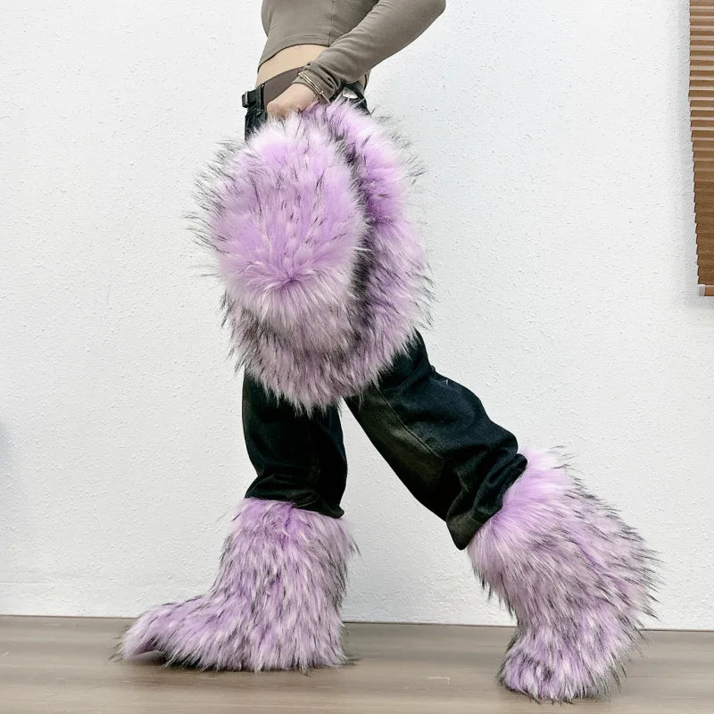 Bottes de neige mi-mollet en fourrure pour femmes et filles, chaussures en peluche chaudes, plate-forme extérieure, document solide, mignon, hiver, Y2K, 2023