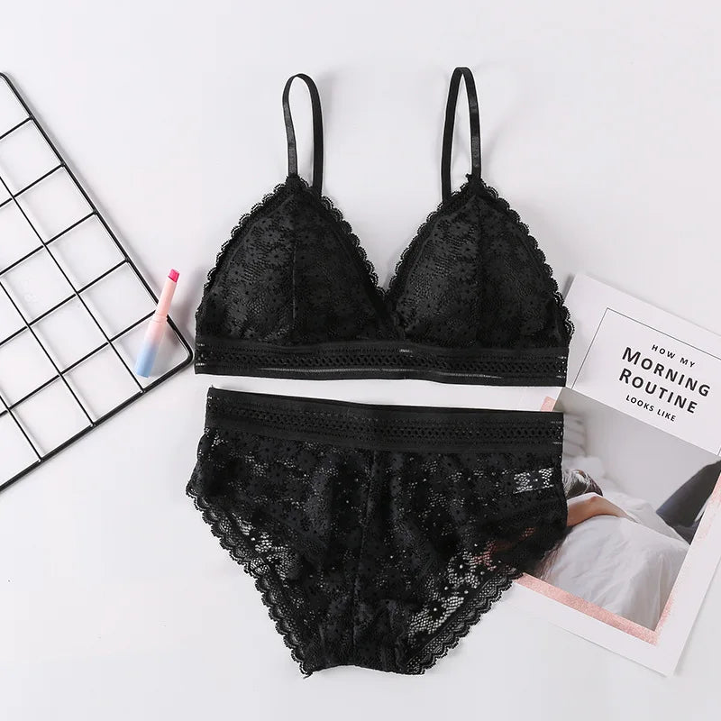 Femmes dentelle soutien-gorge ensembles sous-vêtements sans couture dos nu gilet Sexy rembourré Bralette Lingerie ultra-mince soutien-gorge et bref ensembles femmes intimes