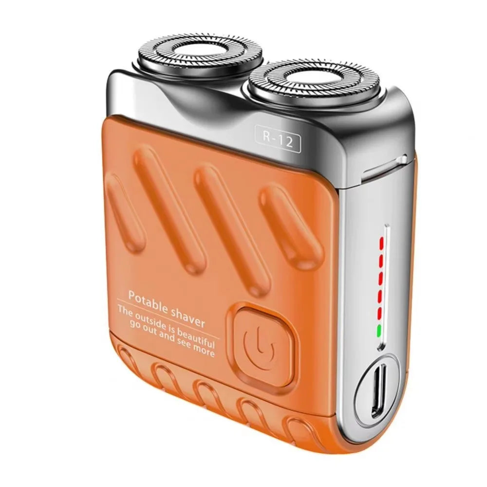Mini Compact Electric Shaver for Men, Magnetic, Double Head, Portable, Rotary, Waterproof, 9000 Revolutions, Beard Trimmer for Dad