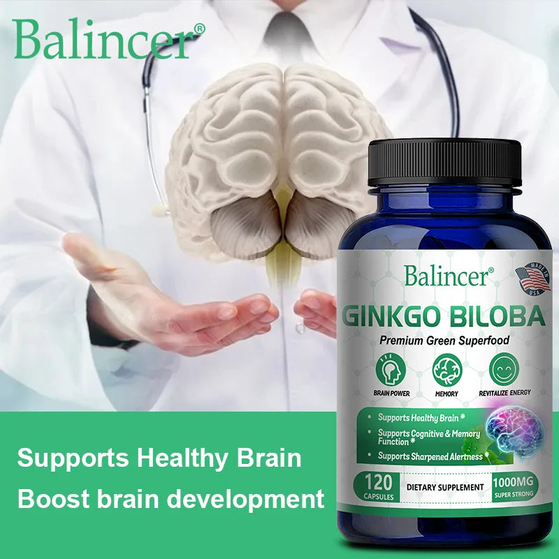 Extrait de Ginkgo Biloba, Supplément de Vitamine B, Prend en Charge la Fonction du Cerveau et la Mémoire, Focus, Instituts Soulignés, 60/120 Capsules bobines ales