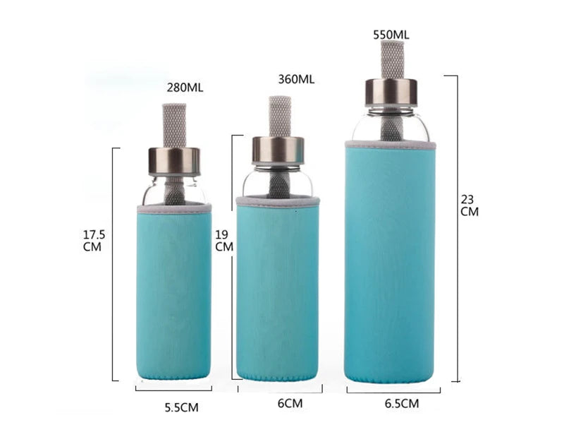 Bouteille d'eau en verre de 280ml/360ml/550ml, bouteille de Sport résistante aux hautes températures avec sac de protection, bouteille de boisson de voyage sans BPA