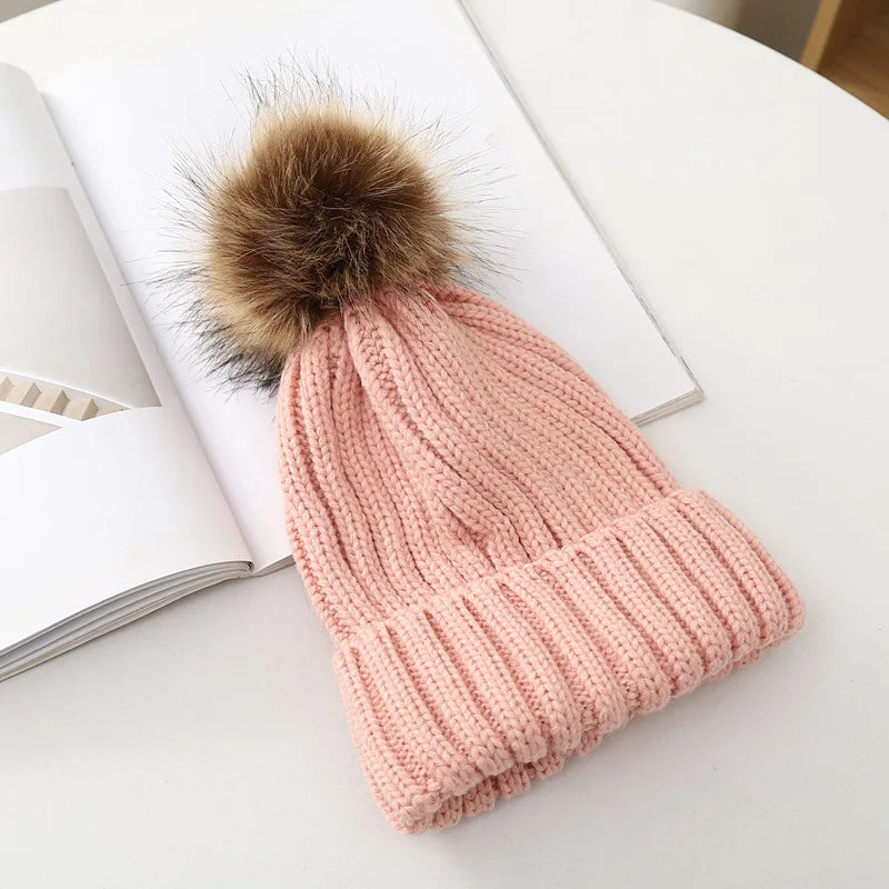 Chapeaux d'hiver pour enfants, pour filles et garçons, grand pompon, épais et chaud, tricoté, pour adultes et enfants, pull classique unisexe, casquettes Parent-enfant