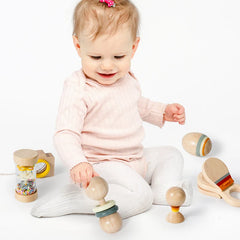 Ensemble de jouets en bois pour nourrissons et tout-petits, jouets d'écoute et de préhension, hochets, barils de pluie, hochets, cadeaux de vacances pour bébé, 7 pièces