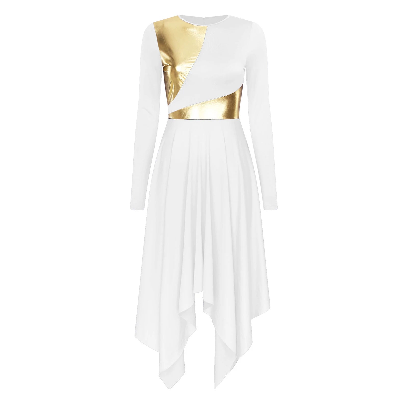 Robe de danse lyrique à manches longues pour femmes, robe à ourlet irrégulier, costume de spectacle liturgique, vêtements de danse modernes, culte de la chorale d'église