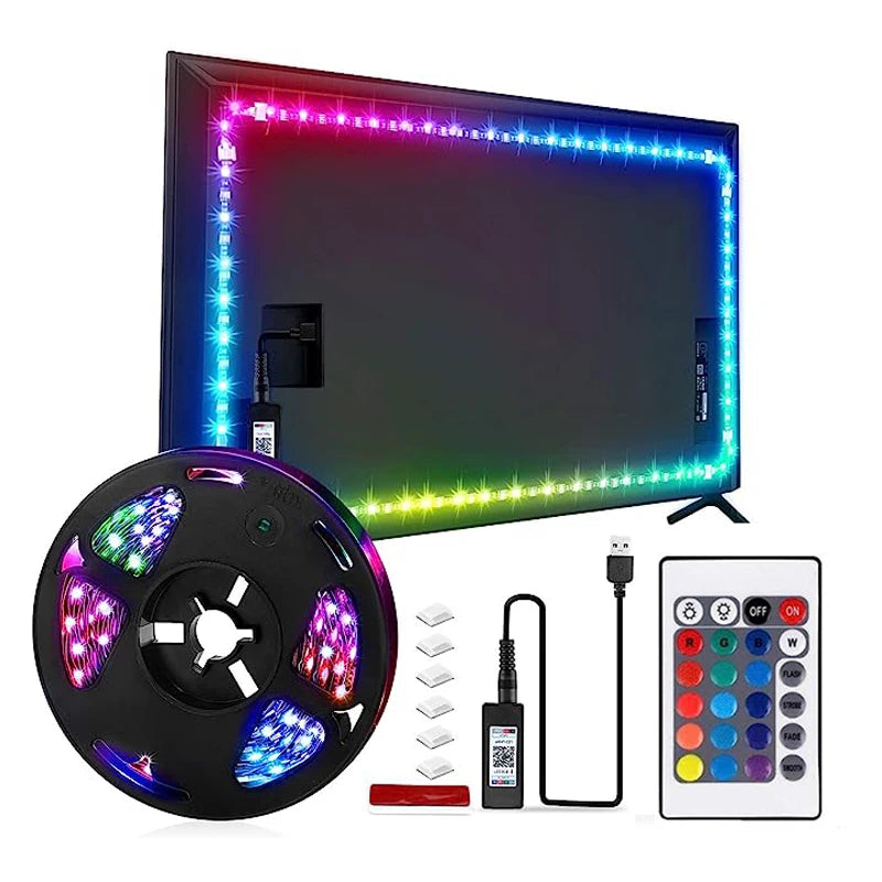 USB LED strip light for children's playroom, TV backlight, proxy document, flexible lights, 24 preset colors, 5050 RGB, home party, 5m