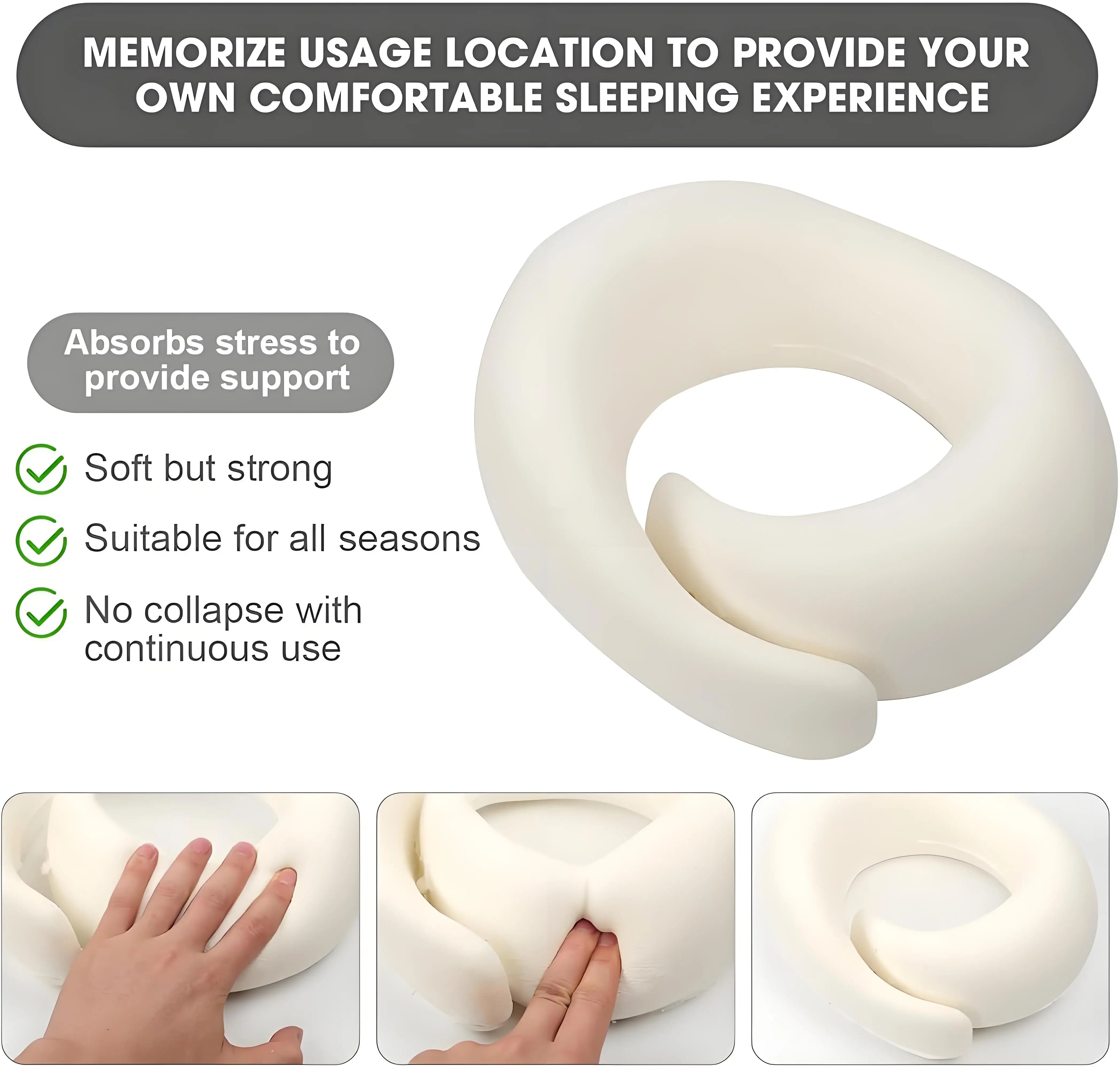 Oreiller cervical de voyage en mousse à mémoire de forme |   360 °   Support pour voiture de bureau d'avion |   Confort ergonomique pour les longs voyages et les déplacements secs