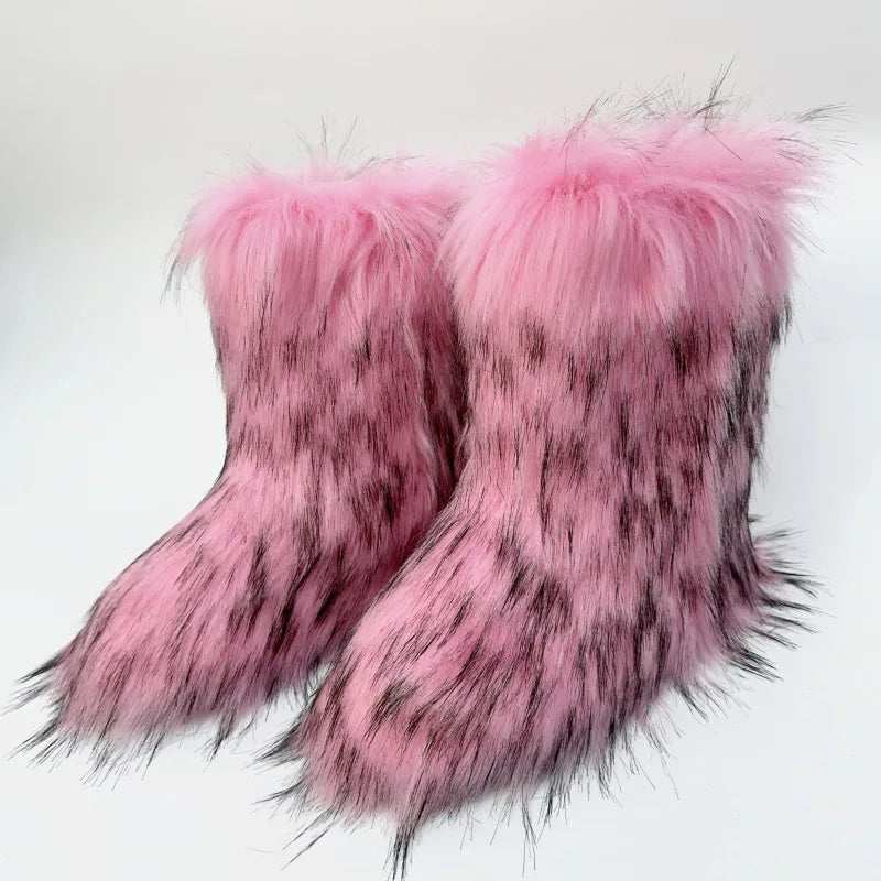Bottes de neige mi-mollet en fourrure pour femmes et filles, chaussures en peluche chaudes, plate-forme extérieure, document solide, mignon, hiver, Y2K, 2023