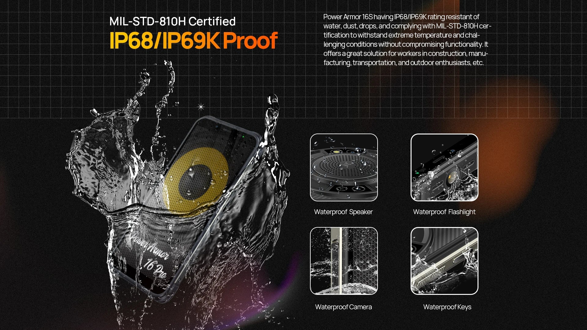 Ulefone-Smartphone Power Armor 16S, téléphone robuste et étanche, NDavid, 16 Go + 128 Go, appareil photo 50MP, 9600mAh, Android 13, Global