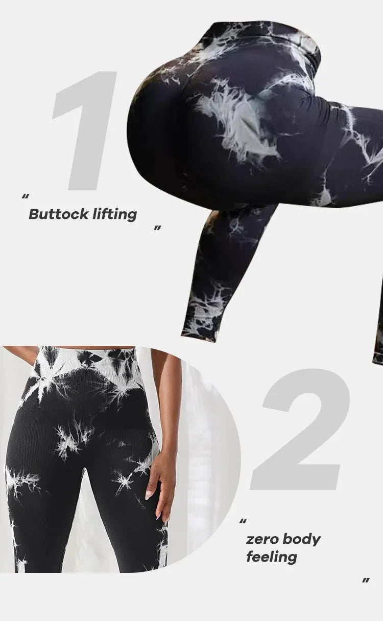 Femmes sans couture cravate colorant Yoga Leggings taille haute Fitness Sexy mode Leggings exercice course levage fesses cyclisme Leggings