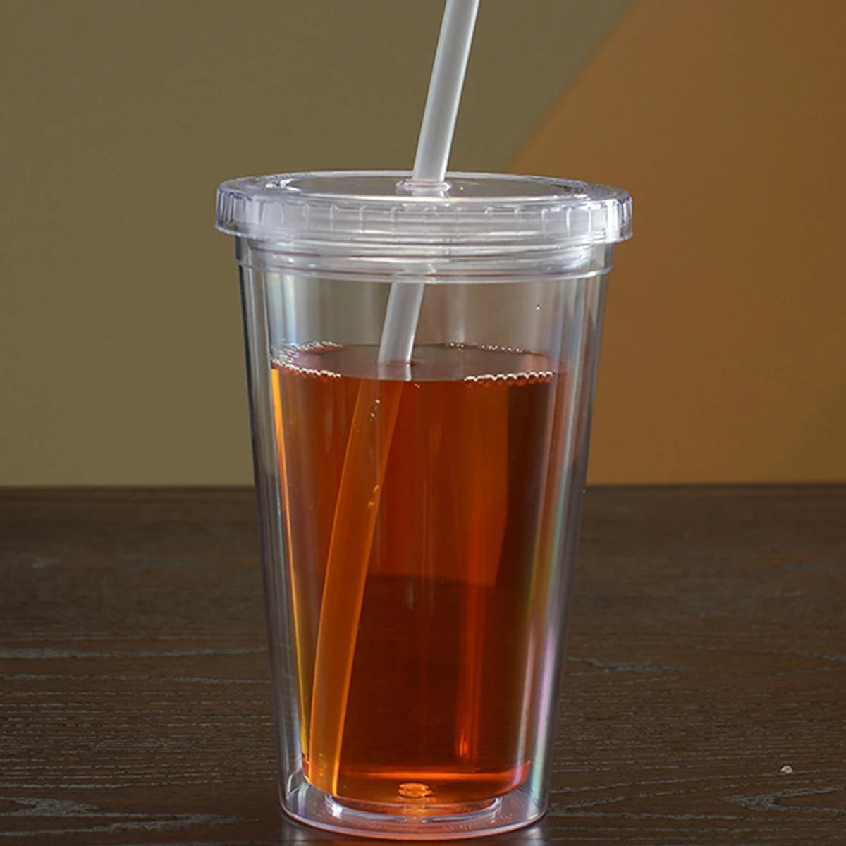 Tasse à boire transparente en plastique Double couche réutilisable de 450ml, bouteille d'eau avec couvercle, tasse en paille, boisson extérieure, thé, lait, outils