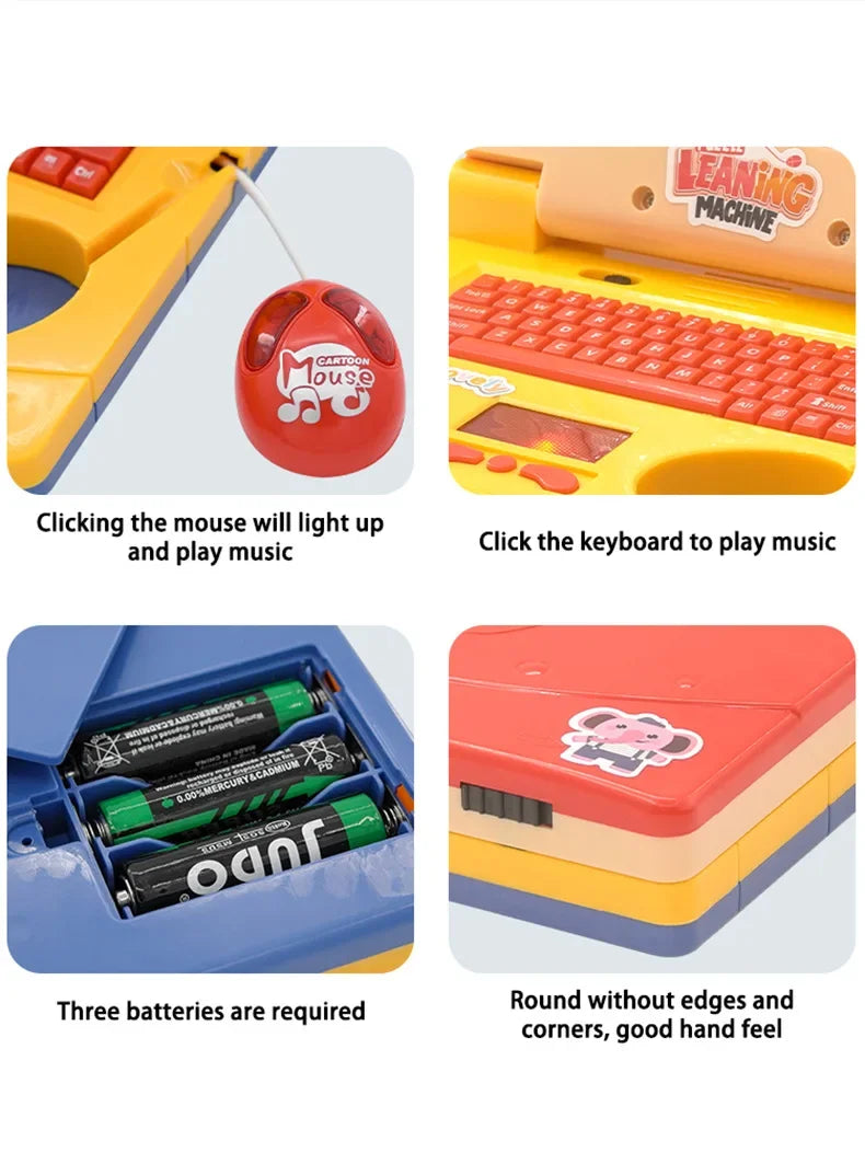 Machine d'apprentissage de Puzzle pour tout-petits, faux ordinateur portable de dessin animé avec musique légère, souris, Simulation d'ordinateur, jouets éclairants, cadeaux pour enfants