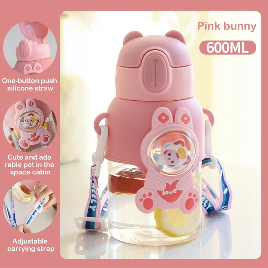 Tasse d'eau d'été Kawaii de 600ML pour enfants, tasse en paille antichute de grande valeur pour garçons et Cirls, bouilloire pour bébé aller à l'école