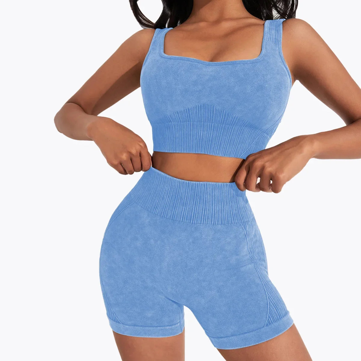 Ensemble de yoga taille haute sans couture pour femme, short de course, soutien-gorge de sport antichoc, séchage rapide, entraînement de fitness, trempé, 2 pièces