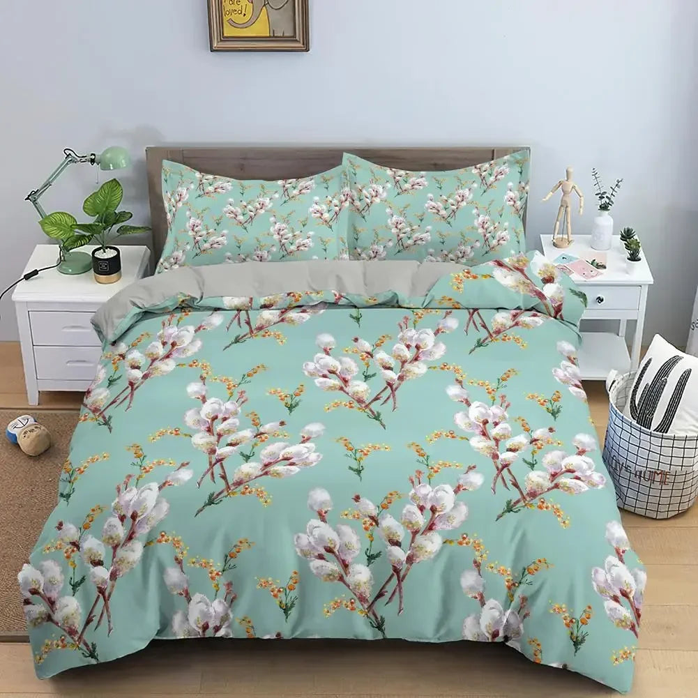 Royal Blue Gold Flower Classic Duvet Cover Sets, Queen, Full, Double Duvet Covers Pillowcases Bedding Set 260x220cm