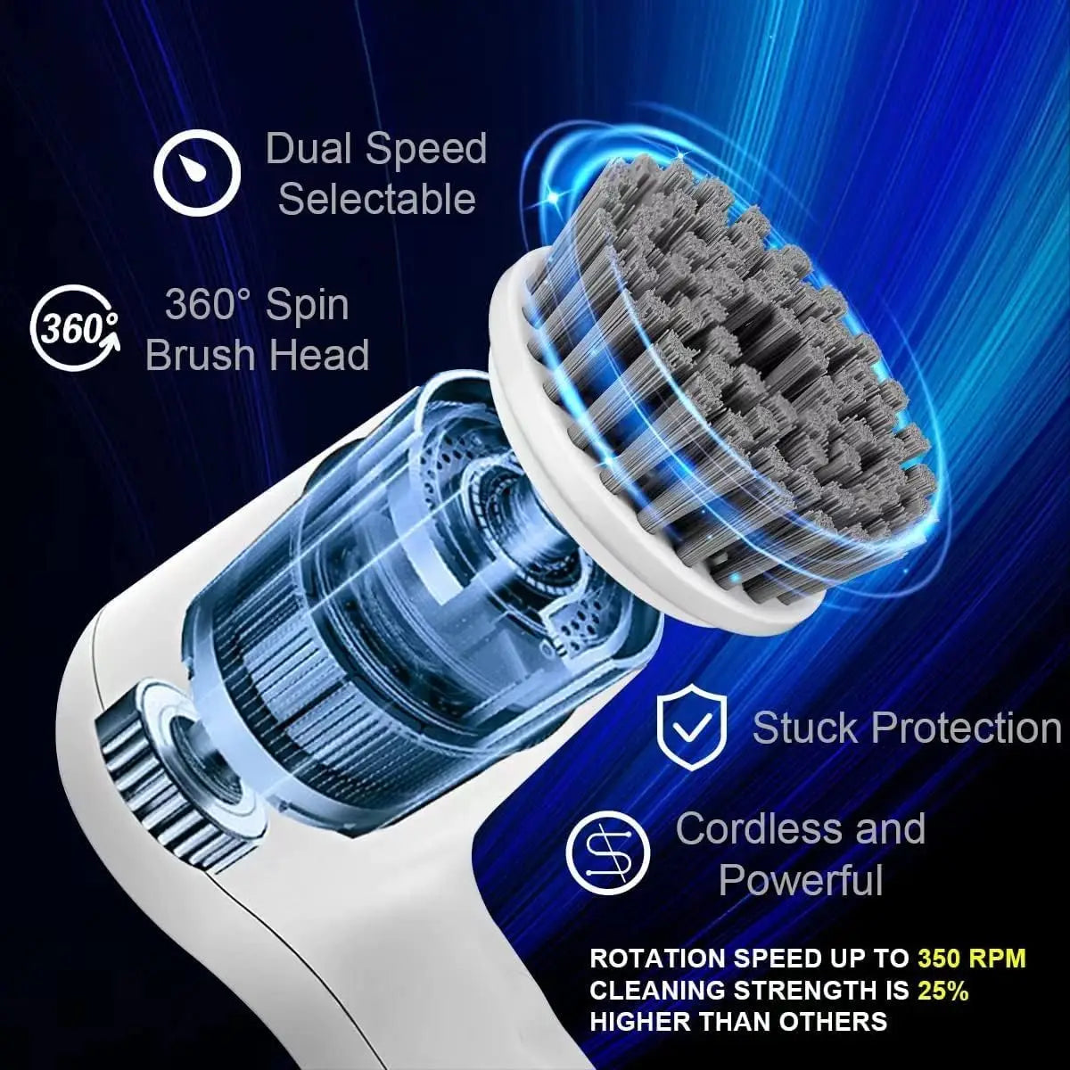 Épurateur électrique à rotation pour le nettoyage de la salle de bain et de la cuisine! Avec 5 têtes de brosse de nettoyage électriques idéales pour baignoire, évier de fenêtre de carrelage