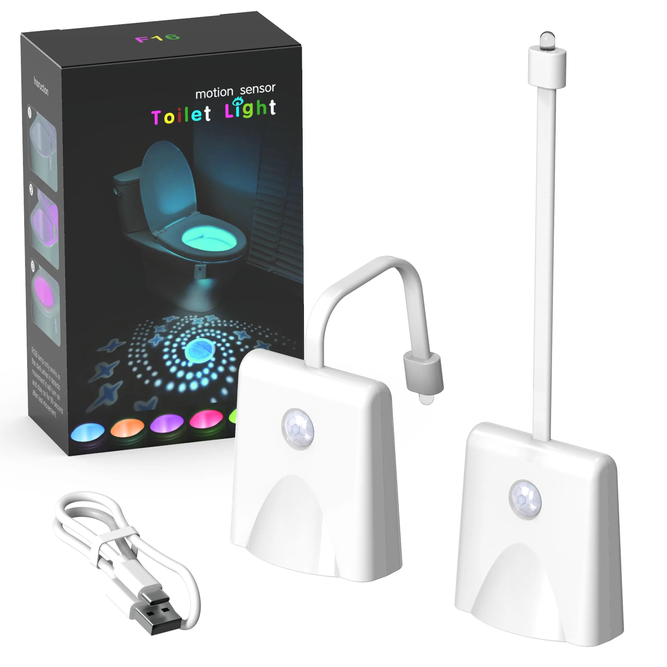 Capteur de mouvement intelligent veilleuse projecteur LED lumières de toilette USB Rechargeable lampe de pied colorée applique murale pour salle de bain couloir