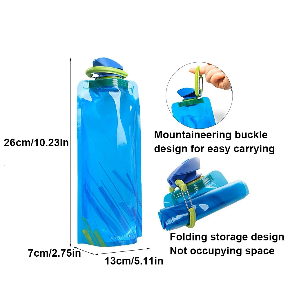 Bouteilles d'eau pliables, bouteille d'eau de voyage Flexible et réutilisable, pochette d'eau en plastique, flacon souple, sac d'eau avec mousqueton